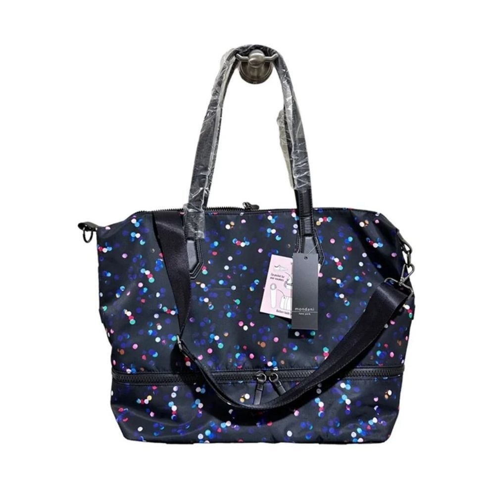 Mondani New York Black Colorful Polka Dot Lined ‎ Weekender Yoga Tote Bag